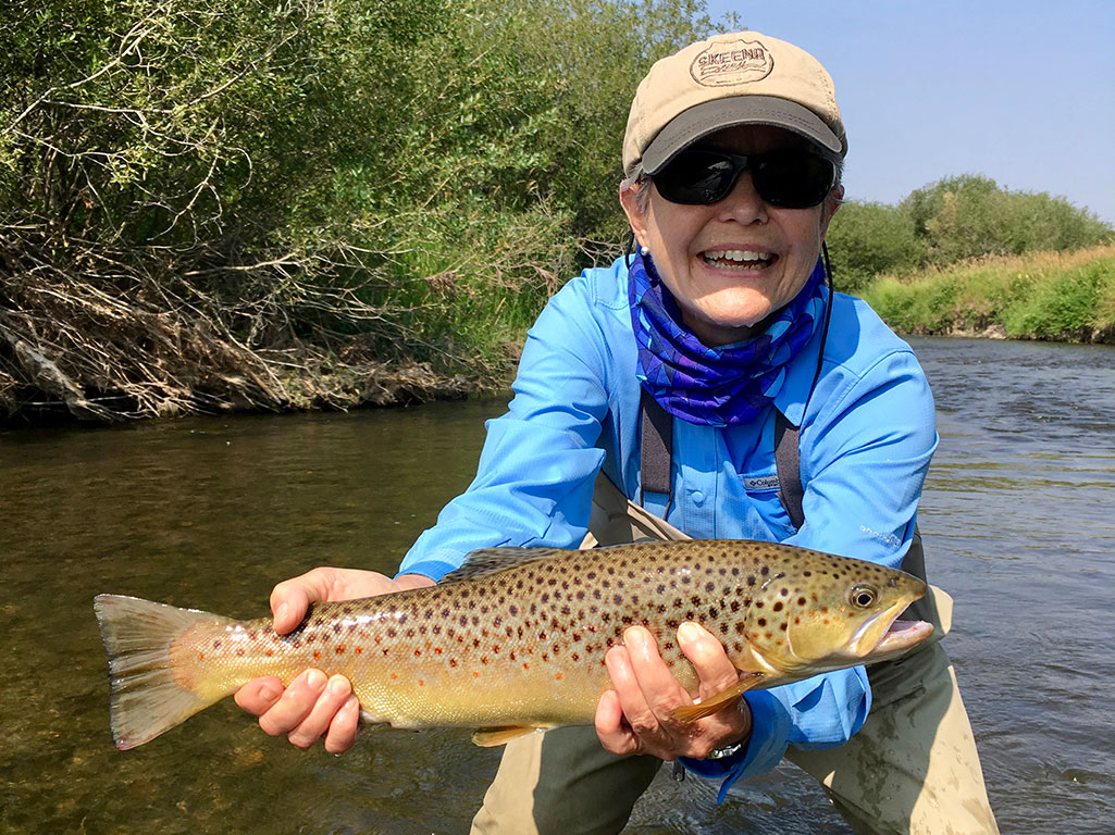 Yellowstone-Couples-River-Trip-Brown-Trout-Lady Womens flyfishing travel, yellowstone river, Reel Women